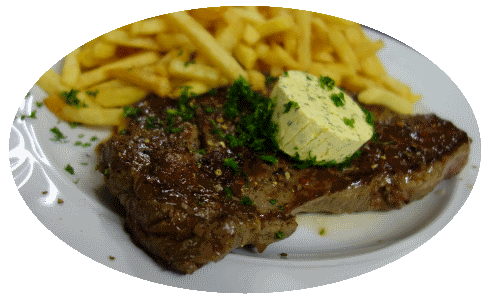 Rumpsteak mit Kräuterbutter und Pommes